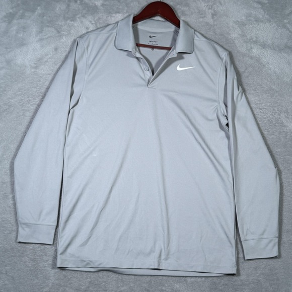 Nike Dri-FIT Polo Shirt Mens Small Gray Long Sleeve Golf Performance DN2344-077 - Picture 1 of 8